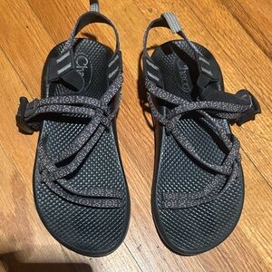 Chaco Black Sport Sandals with Reflective Grey Straps